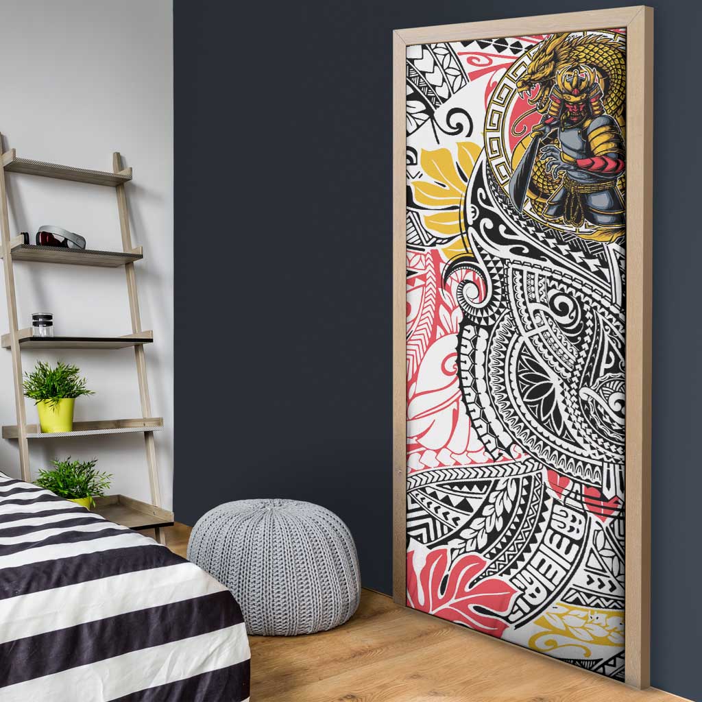 Japanese Samurai Warrior Door Cover Colorful Polynesian Tattoo Style LT9 - Polynesian Pride