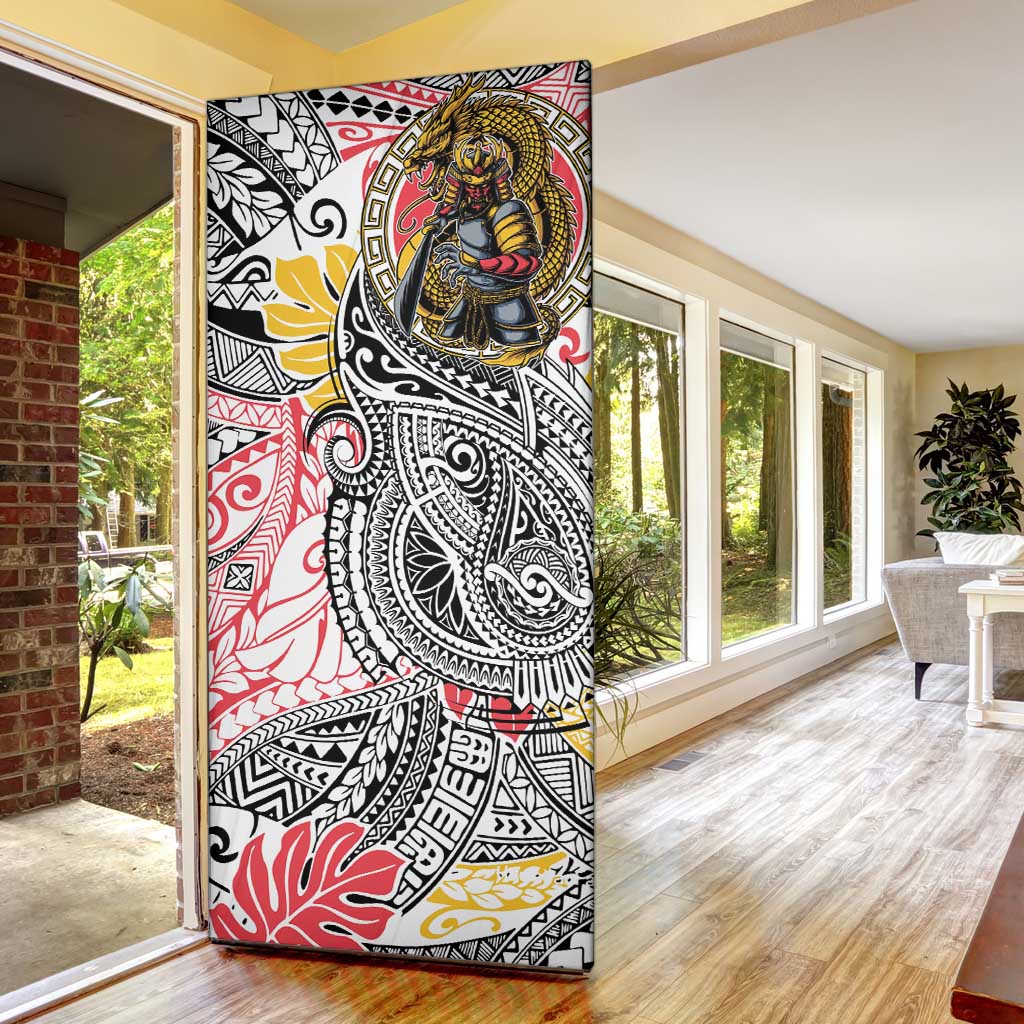 Japanese Samurai Warrior Door Cover Colorful Polynesian Tattoo Style LT9 - Polynesian Pride