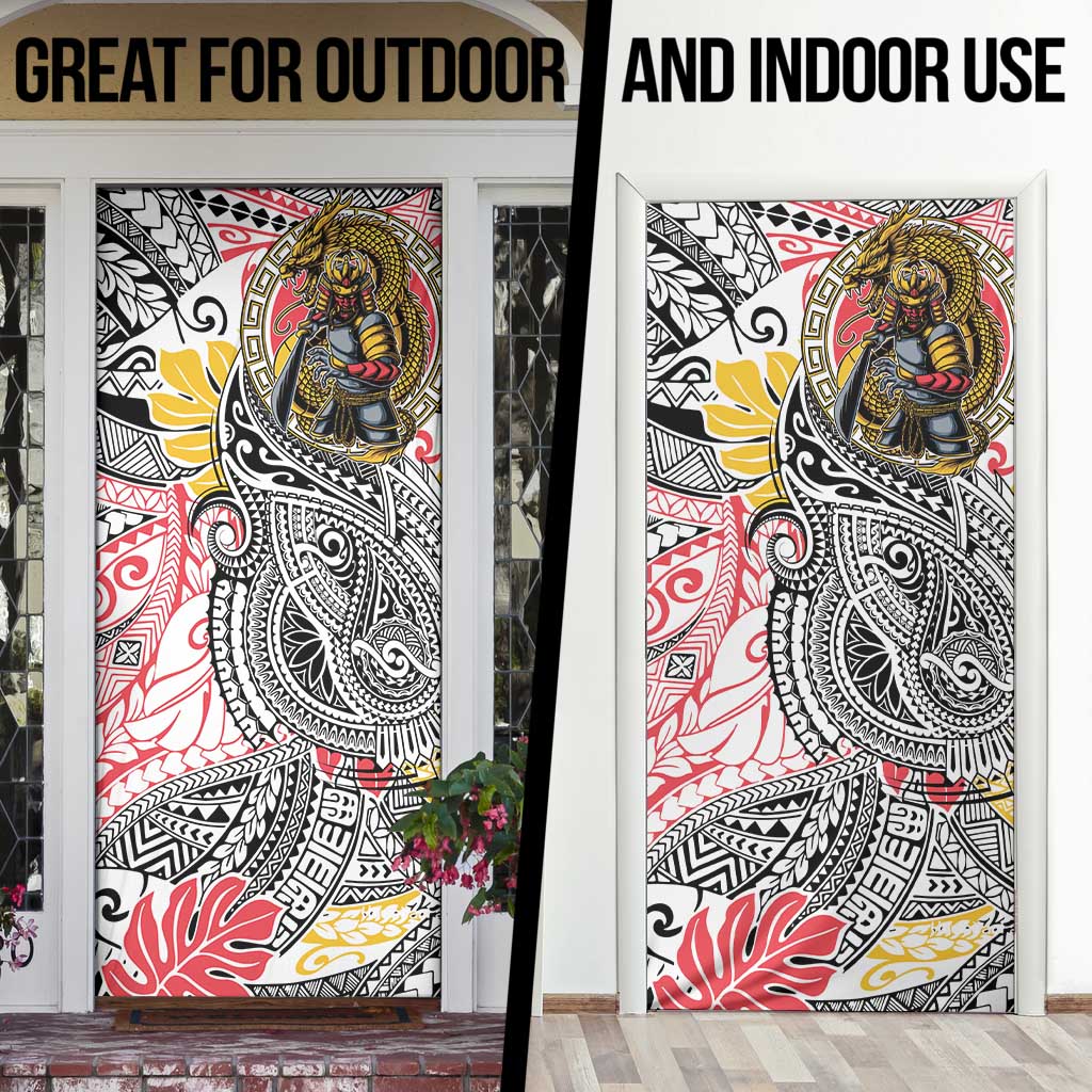 Japanese Samurai Warrior Door Cover Colorful Polynesian Tattoo Style LT9 - Polynesian Pride