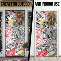 Japanese Samurai Warrior Door Cover Colorful Polynesian Tattoo Style LT9 - Polynesian Pride