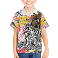 Japanese Samurai Warrior Family Matching Long Sleeve Bodycon Dress and Hawaiian Shirt Colorful Polynesian Tattoo Style LT9 Son's Shirt White - Polynesian Pride