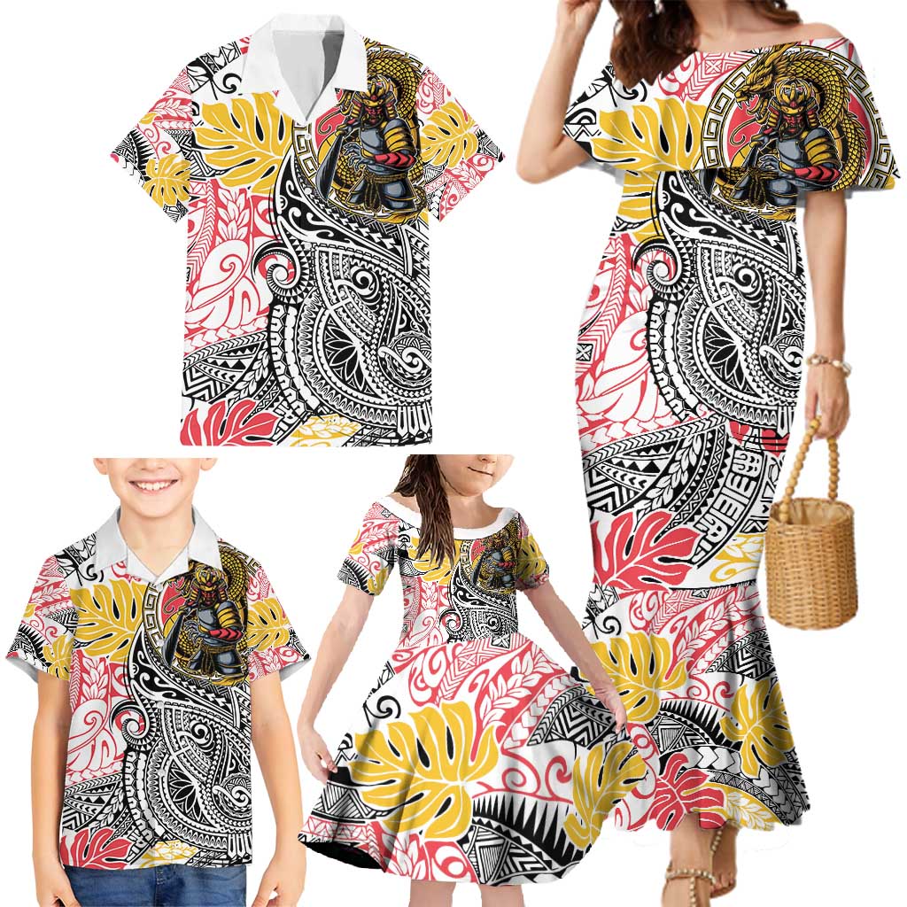 Japanese Samurai Warrior Family Matching Mermaid Dress and Hawaiian Shirt Colorful Polynesian Tattoo Style LT9 - Polynesian Pride