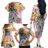 Japanese Samurai Warrior Family Matching Off The Shoulder Long Sleeve Dress and Hawaiian Shirt Colorful Polynesian Tattoo Style LT9 - Polynesian Pride