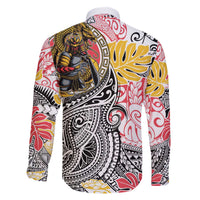 Japanese Samurai Warrior Family Matching Off The Shoulder Long Sleeve Dress and Hawaiian Shirt Colorful Polynesian Tattoo Style LT9 - Polynesian Pride