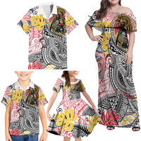 Japanese Samurai Warrior Family Matching Off Shoulder Maxi Dress and Hawaiian Shirt Colorful Polynesian Tattoo Style LT9 - Polynesian Pride