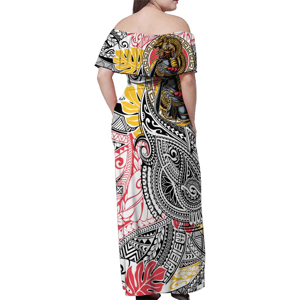 Japanese Samurai Warrior Family Matching Off Shoulder Maxi Dress and Hawaiian Shirt Colorful Polynesian Tattoo Style LT9 - Polynesian Pride