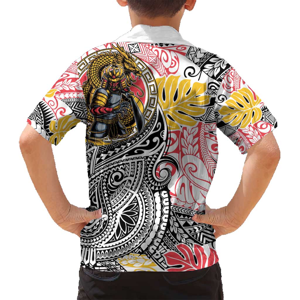 Japanese Samurai Warrior Family Matching Off Shoulder Short Dress and Hawaiian Shirt Colorful Polynesian Tattoo Style LT9 - Polynesian Pride