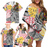 Japanese Samurai Warrior Family Matching Off Shoulder Short Dress and Hawaiian Shirt Colorful Polynesian Tattoo Style LT9 - Polynesian Pride