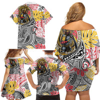 Japanese Samurai Warrior Family Matching Off Shoulder Short Dress and Hawaiian Shirt Colorful Polynesian Tattoo Style LT9 - Polynesian Pride