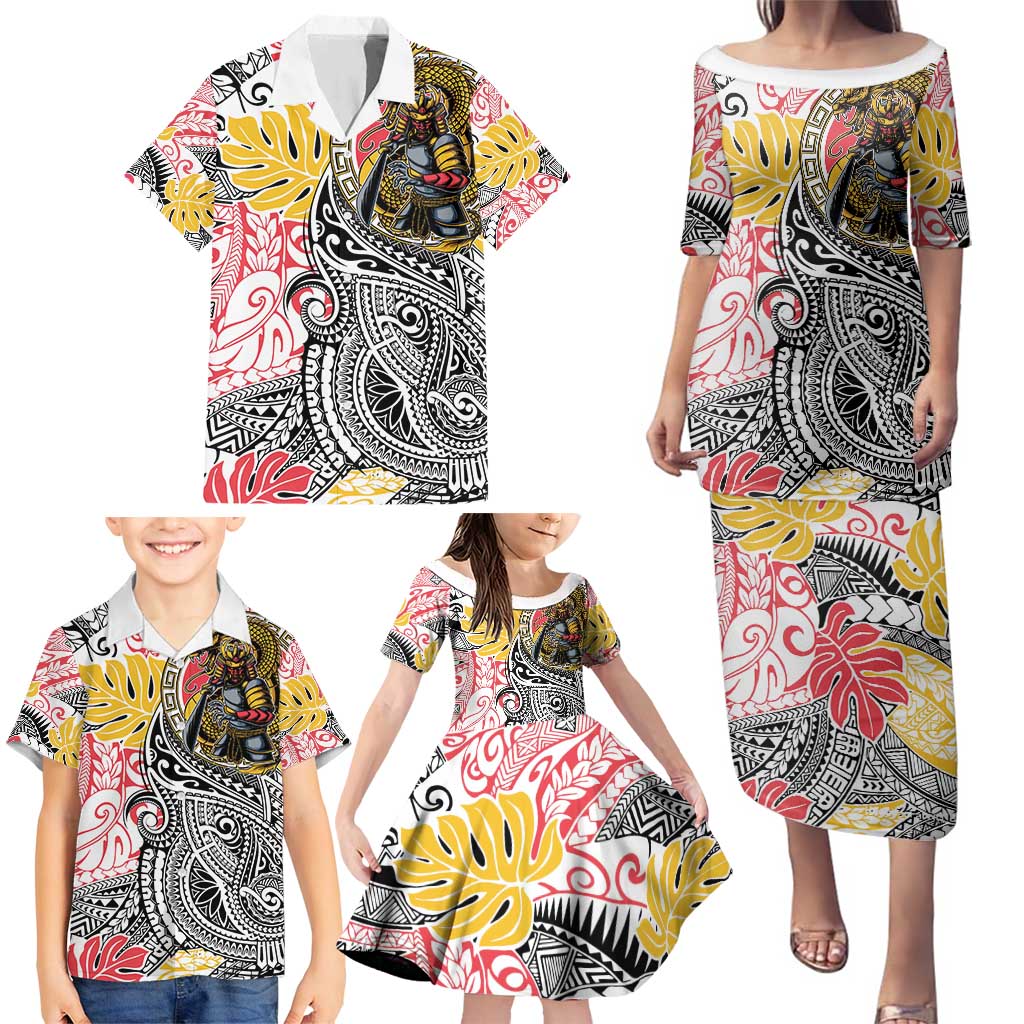 Japanese Samurai Warrior Family Matching Puletasi and Hawaiian Shirt Colorful Polynesian Tattoo Style LT9 - Polynesian Pride