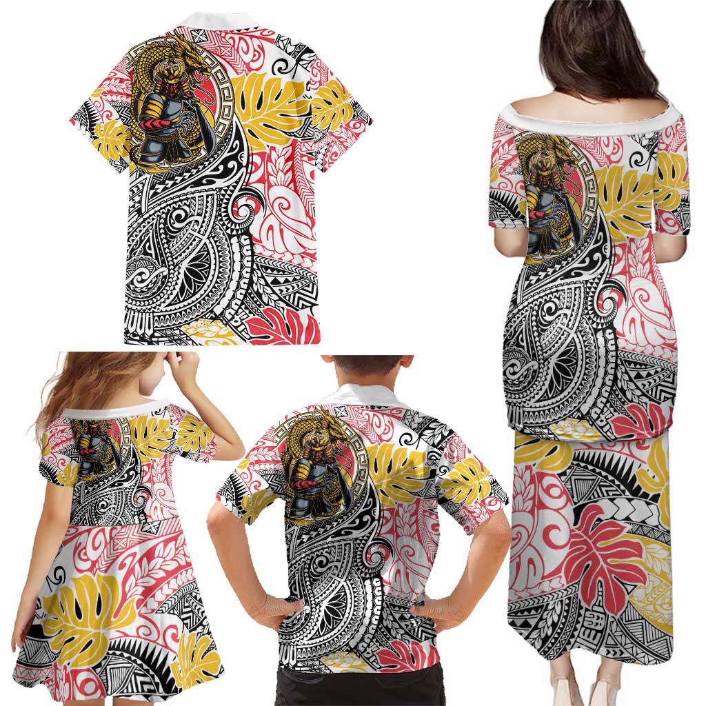 Japanese Samurai Warrior Family Matching Puletasi and Hawaiian Shirt Colorful Polynesian Tattoo Style LT9 - Polynesian Pride