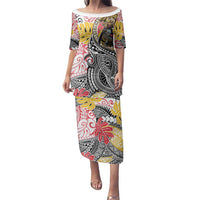 Japanese Samurai Warrior Family Matching Puletasi and Hawaiian Shirt Colorful Polynesian Tattoo Style LT9 Mom's Dress White - Polynesian Pride