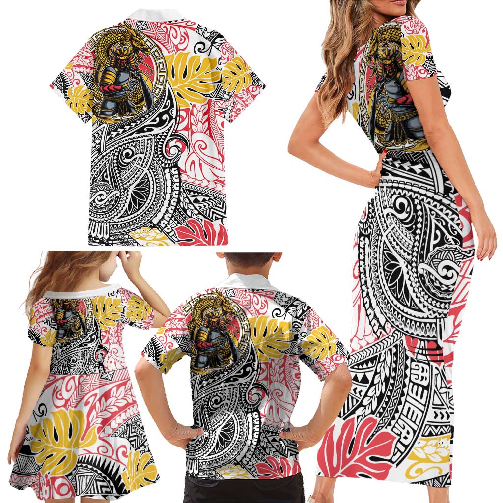 Japanese Samurai Warrior Family Matching Short Sleeve Bodycon Dress and Hawaiian Shirt Colorful Polynesian Tattoo Style LT9 - Polynesian Pride
