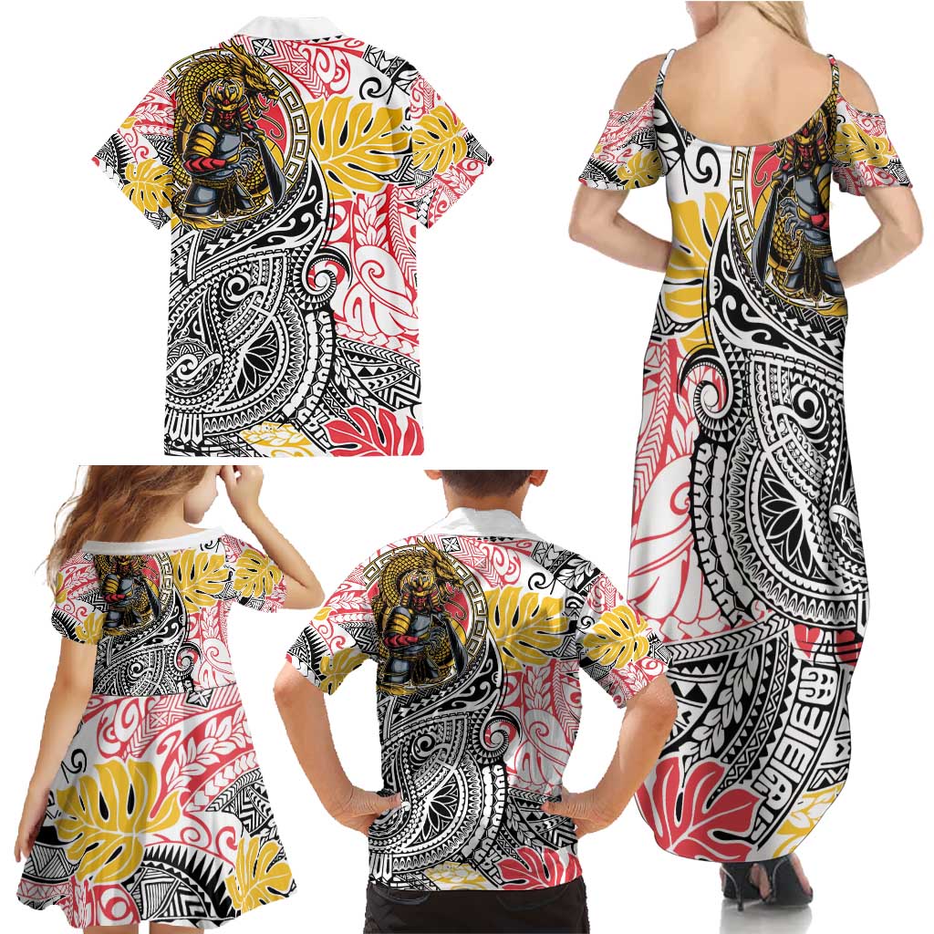 Japanese Samurai Warrior Family Matching Summer Maxi Dress and Hawaiian Shirt Colorful Polynesian Tattoo Style LT9 - Polynesian Pride