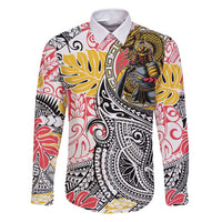 Japanese Samurai Warrior Family Matching Summer Maxi Dress and Hawaiian Shirt Colorful Polynesian Tattoo Style LT9 Dad's Shirt - Long Sleeve White - Polynesian Pride