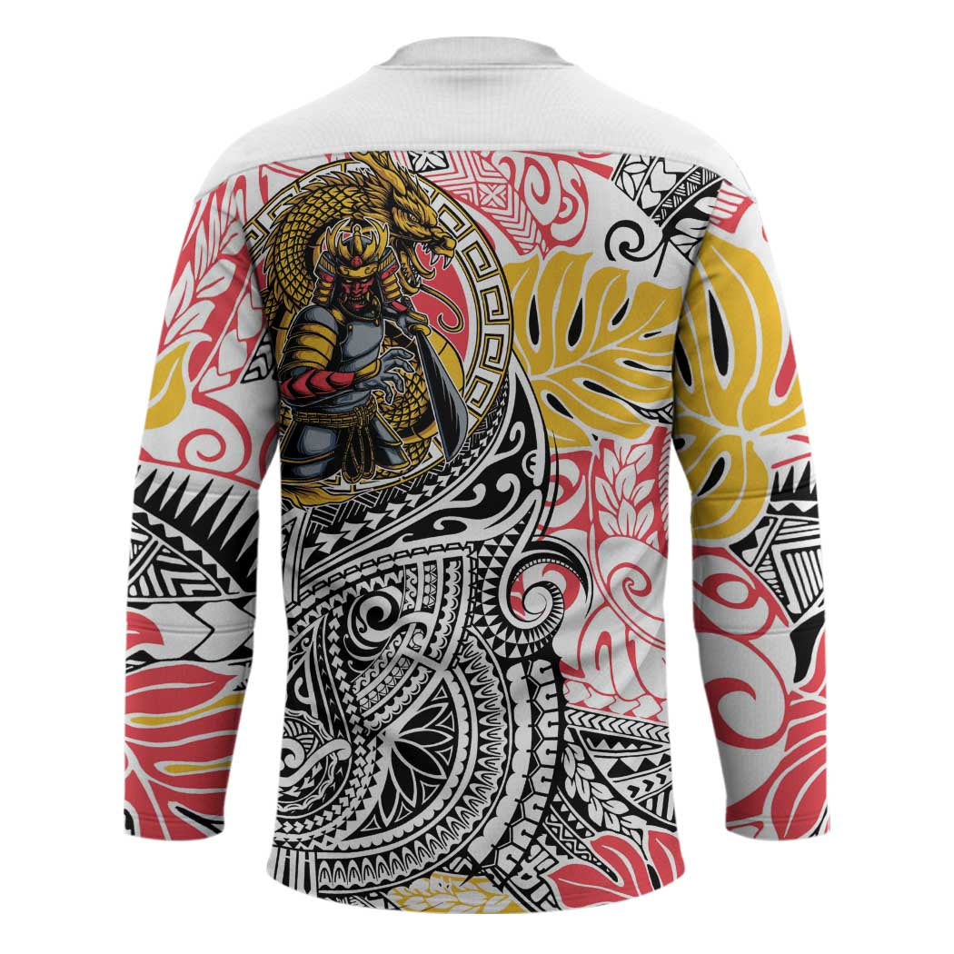 Japanese Samurai Warrior Hockey Jersey Colorful Polynesian Tattoo Style - Polynesian Pride