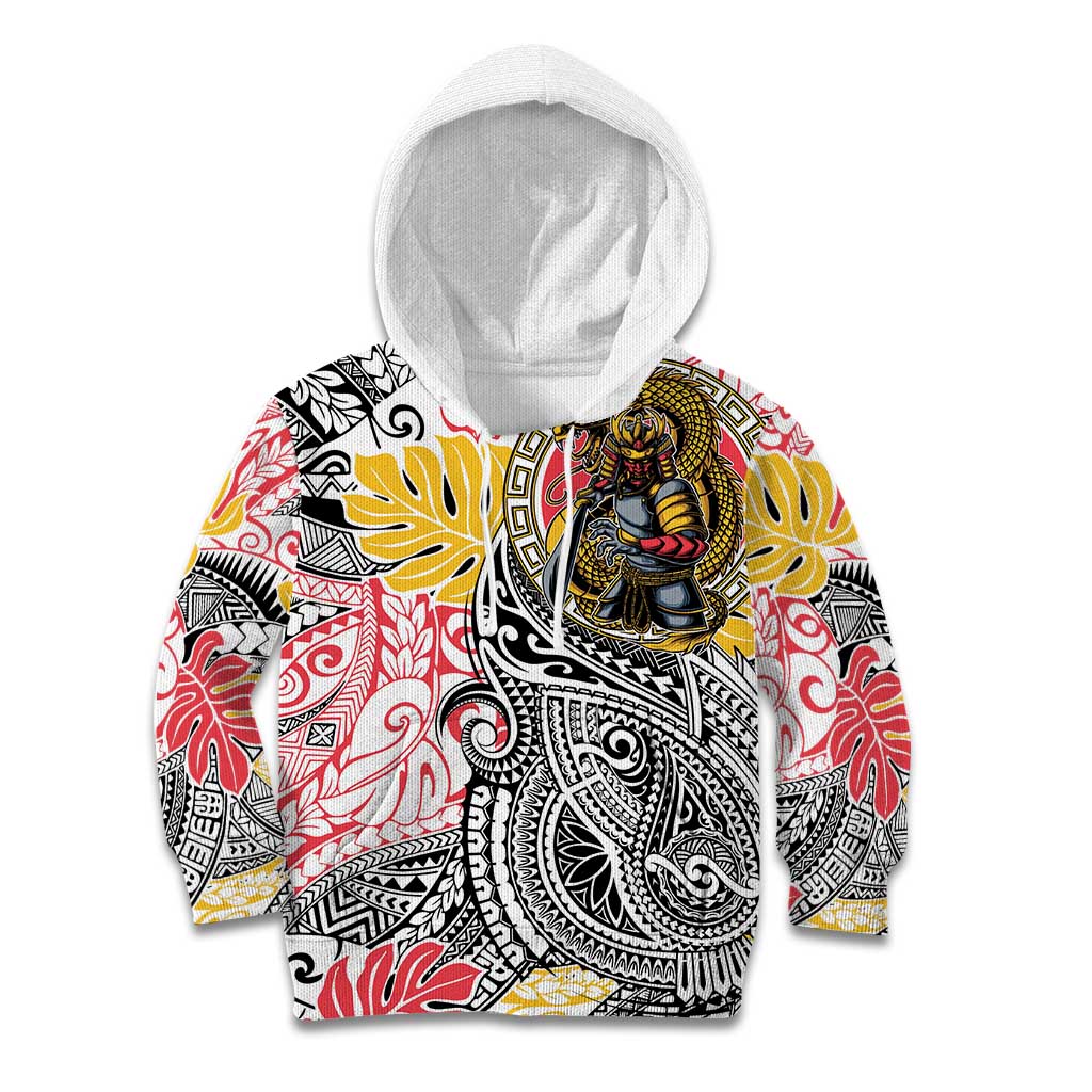 Japanese Samurai Warrior Kid Hoodie Colorful Polynesian Tattoo Style LT9 Hoodie White - Polynesian Pride
