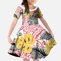 Japanese Samurai Warrior Kid Short Sleeve Dress Colorful Polynesian Tattoo Style LT9 KID White - Polynesian Pride