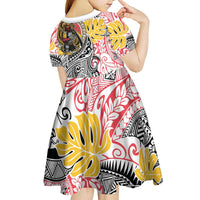 Japanese Samurai Warrior Kid Short Sleeve Dress Colorful Polynesian Tattoo Style LT9 - Polynesian Pride