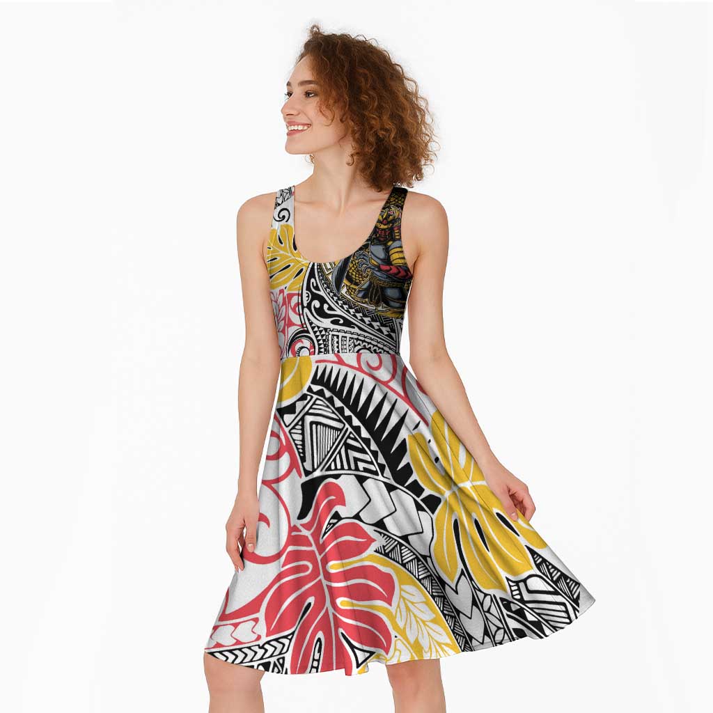 Japanese Samurai Warrior Midi Dress Colorful Polynesian Tattoo Style - Polynesian Pride