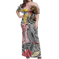 Japanese Samurai Warrior Off Shoulder Maxi Dress Colorful Polynesian Tattoo Style LT9 Women White - Polynesian Pride