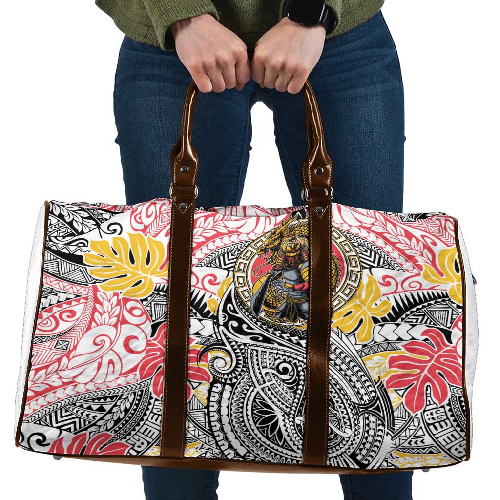Japanese Samurai Warrior Travel Bag Colorful Polynesian Tattoo Style LT9 White - Polynesian Pride