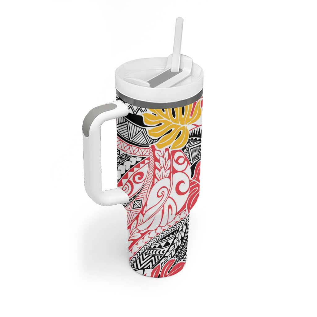 Japanese Samurai Warrior Tumbler With Handle Colorful Polynesian Tattoo Style LT9 - Polynesian Pride