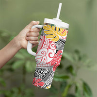 Japanese Samurai Warrior Tumbler With Handle Colorful Polynesian Tattoo Style LT9 - Polynesian Pride