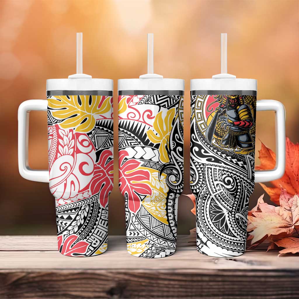 Japanese Samurai Warrior Tumbler With Handle Colorful Polynesian Tattoo Style LT9 - Polynesian Pride