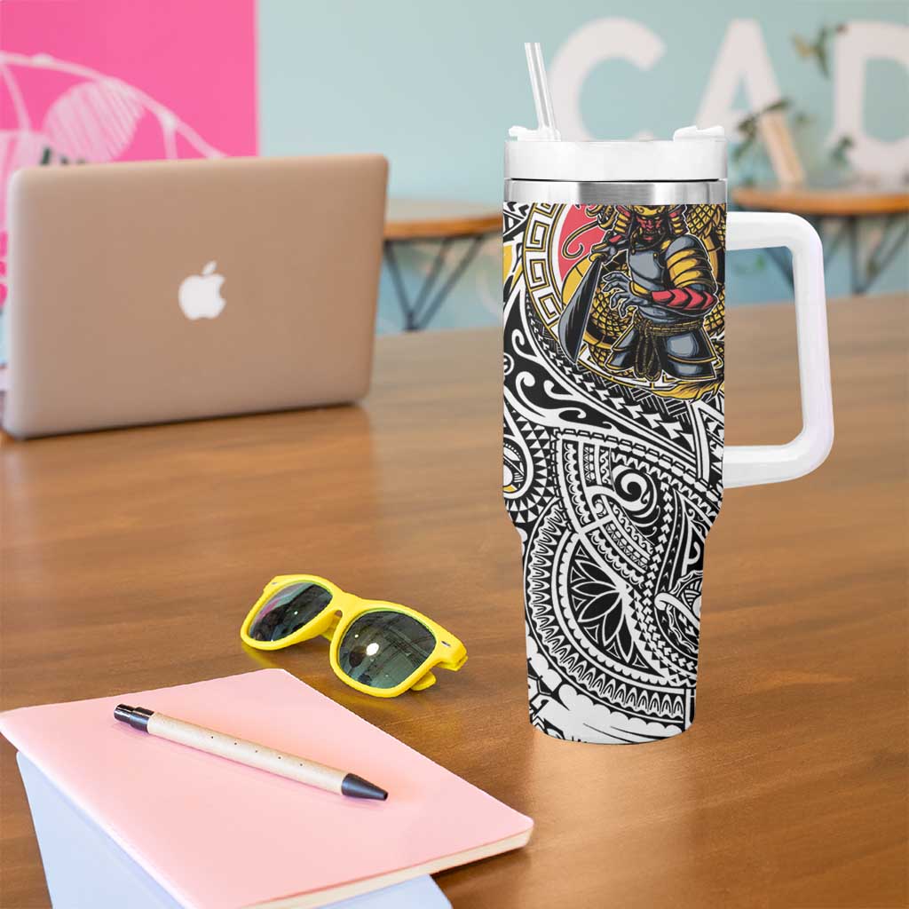 Japanese Samurai Warrior Tumbler With Handle Colorful Polynesian Tattoo Style LT9 - Polynesian Pride