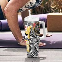 Japanese Samurai Warrior Tumbler With Handle Colorful Polynesian Tattoo Style LT9 - Polynesian Pride