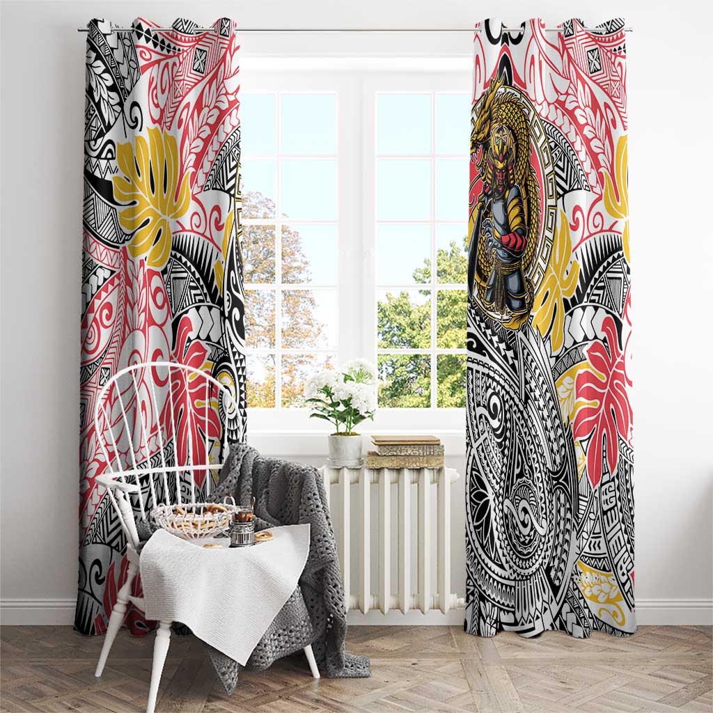 Japanese Samurai Warrior Window Curtain Colorful Polynesian Tattoo Style