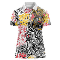 Japanese Samurai Warrior Women Polo Shirt Colorful Polynesian Tattoo Style