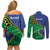 Solomon Islands Independence Day 1978 Personalised Couples Matching Off Shoulder Short Dress and Long Sleeve Button Shirt Polynesian Pattern with Flag Style