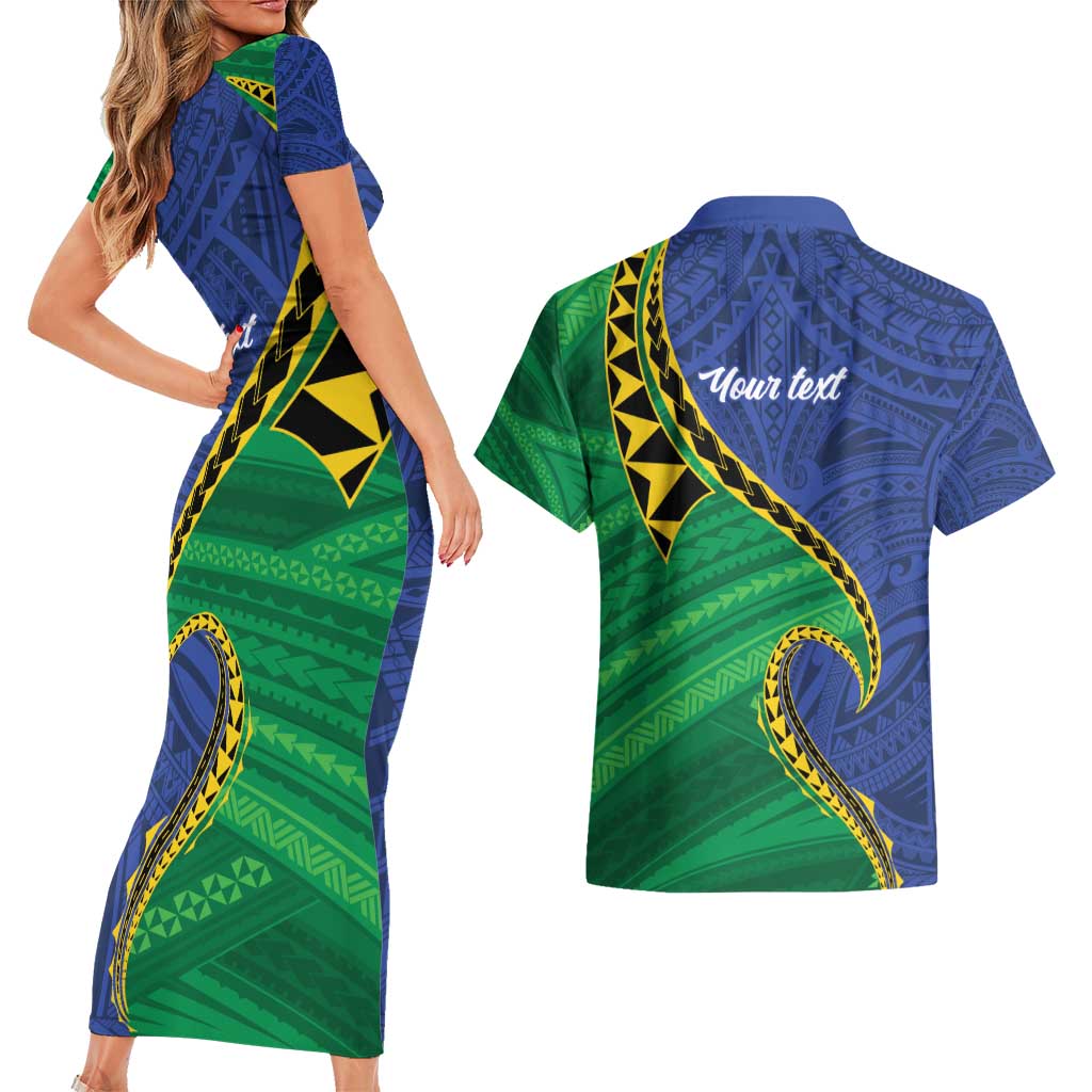 Solomon Islands Independence Day 1978 Personalised Couples Matching Short Sleeve Bodycon Dress and Hawaiian Shirt Polynesian Pattern with Flag Style LT9 - Polynesian Pride