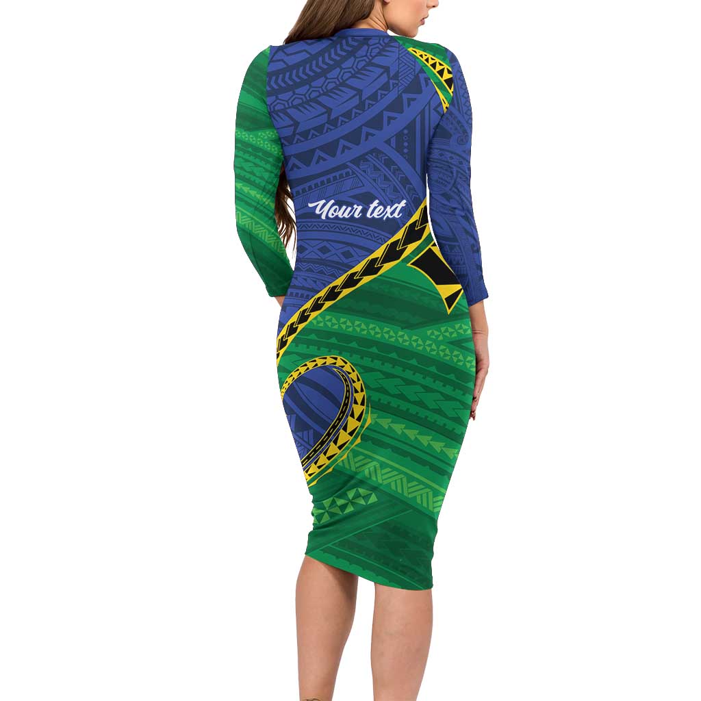 Solomon Islands Independence Day 1978 Personalised Family Matching Long Sleeve Bodycon Dress and Hawaiian Shirt Polynesian Pattern with Flag Style LT9 - Polynesian Pride