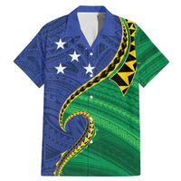 Solomon Islands Independence Day 1978 Personalised Family Matching Mermaid Dress and Hawaiian Shirt Polynesian Pattern with Flag Style LT9 Dad's Shirt - Short Sleeve Blue - Polynesian Pride