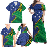 Solomon Islands Independence Day 1978 Personalised Family Matching Off Shoulder Maxi Dress and Hawaiian Shirt Polynesian Pattern with Flag Style LT9 - Polynesian Pride