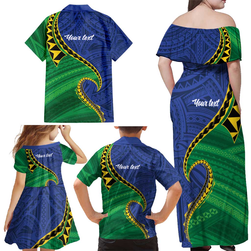 Solomon Islands Independence Day 1978 Personalised Family Matching Off Shoulder Maxi Dress and Hawaiian Shirt Polynesian Pattern with Flag Style LT9 - Polynesian Pride