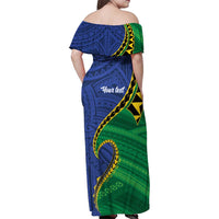 Solomon Islands Independence Day 1978 Personalised Family Matching Off Shoulder Maxi Dress and Hawaiian Shirt Polynesian Pattern with Flag Style LT9 - Polynesian Pride