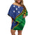 Solomon Islands Independence Day 1978 Personalised Family Matching Off Shoulder Short Dress and Hawaiian Shirt Polynesian Pattern with Flag Style
