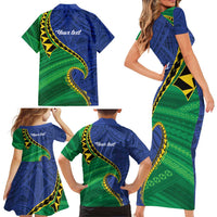 Solomon Islands Independence Day 1978 Personalised Family Matching Short Sleeve Bodycon Dress and Hawaiian Shirt Polynesian Pattern with Flag Style LT9 - Polynesian Pride