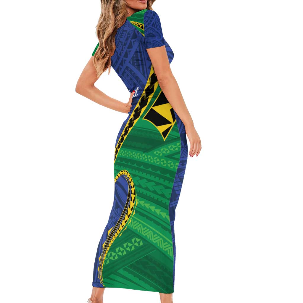 Solomon Islands Independence Day 1978 Personalised Family Matching Short Sleeve Bodycon Dress and Hawaiian Shirt Polynesian Pattern with Flag Style LT9 - Polynesian Pride