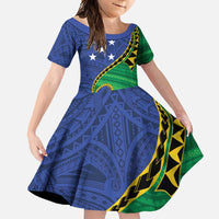 Solomon Islands Independence Day 1978 Personalised Family Matching Summer Maxi Dress and Hawaiian Shirt Polynesian Pattern with Flag Style LT9 Daughter's Dress Blue - Polynesian Pride