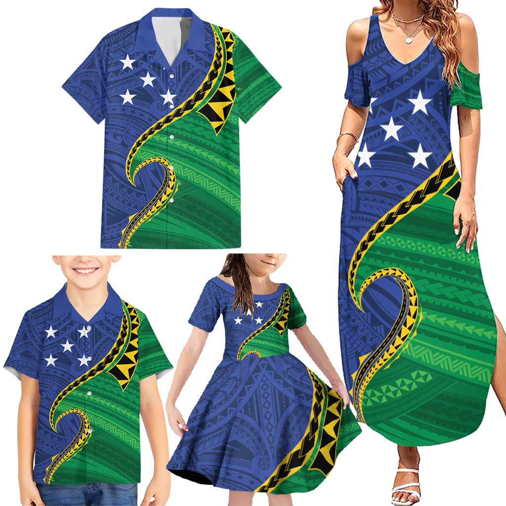 Solomon Islands Independence Day 1978 Personalised Family Matching Summer Maxi Dress and Hawaiian Shirt Polynesian Pattern with Flag Style LT9 - Polynesian Pride
