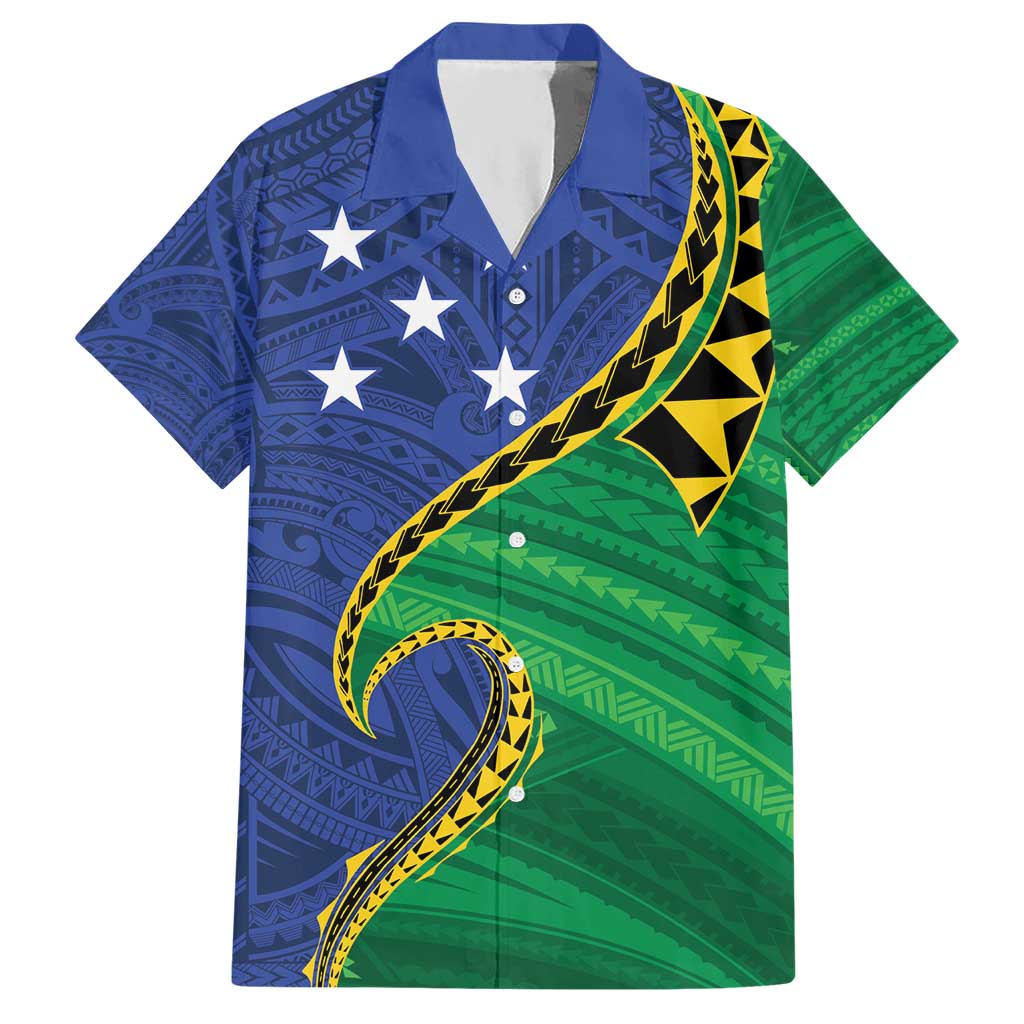 Solomon Islands Independence Day 1978 Personalised Hawaiian Shirt Polynesian Pattern with Flag Style
