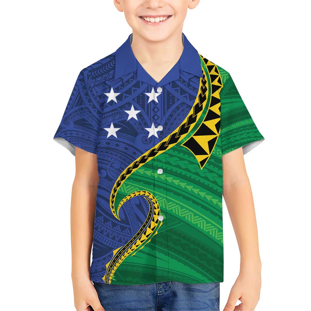 Solomon Islands Independence Day 1978 Personalised Kid Hawaiian Shirt Polynesian Pattern with Flag Style