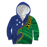 Solomon Islands Independence Day 1978 Personalised Kid Hoodie Polynesian Pattern with Flag Style LT9 Zip Hoodie Blue - Polynesian Pride