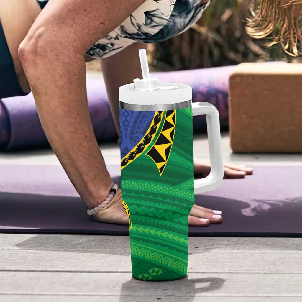 Solomon Islands Independence Day 1978 Personalised Tumbler With Handle Polynesian Pattern with Flag Style