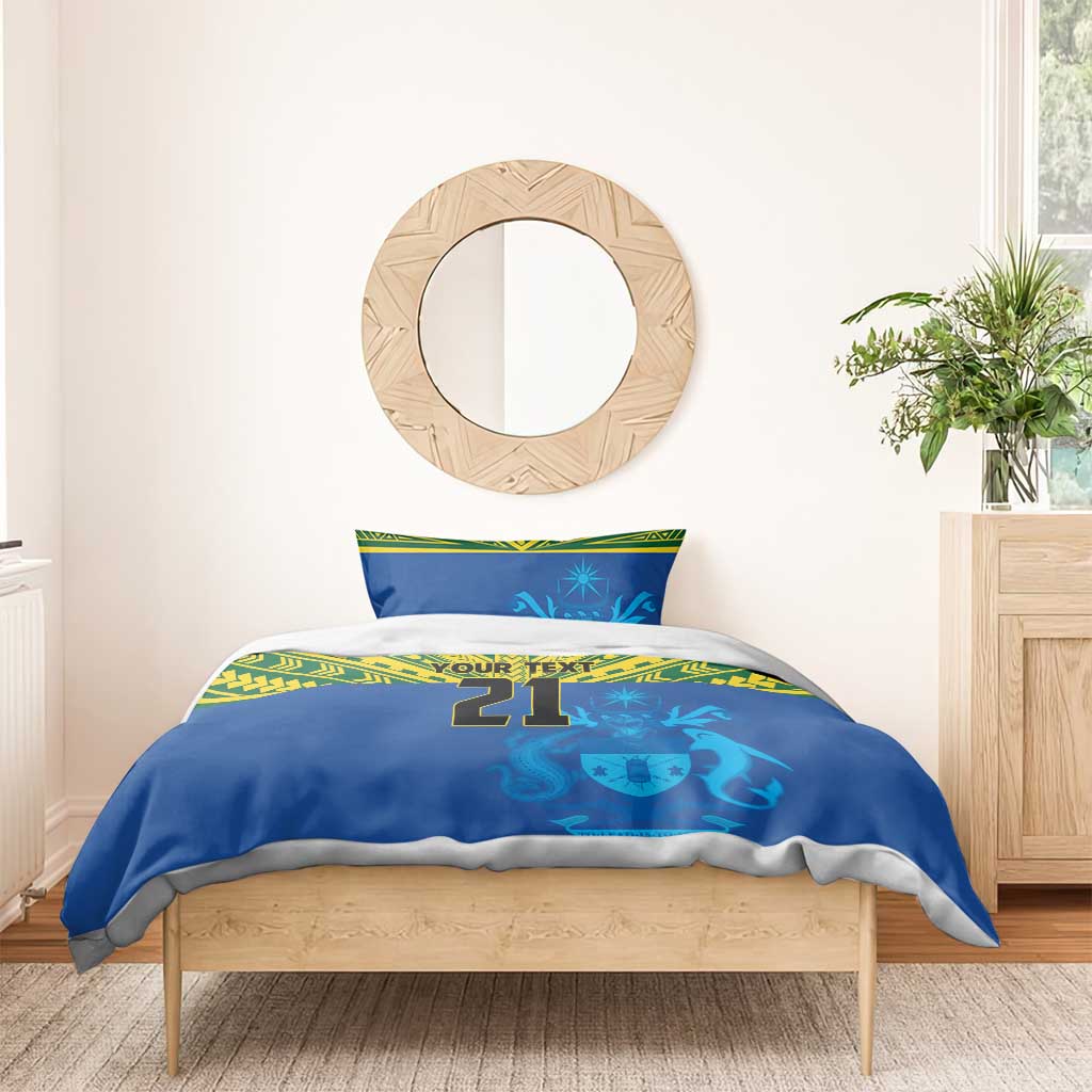 Solomon Islands Rugby Custom Bedding Set Simple Coat of arm Polynesian Pattern